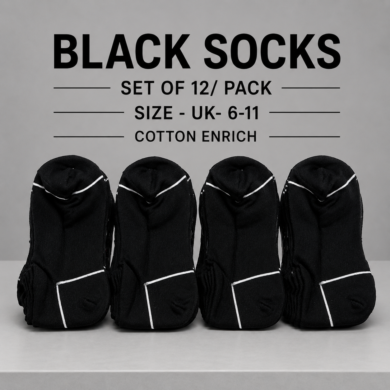 12 PAIR COTTON SOCKS FOR EVERYDAY WEAR | COTTON ENRICH | SIZE- UK 6-11 | BLACK/WHITE | FOR MEN & WOMEN
