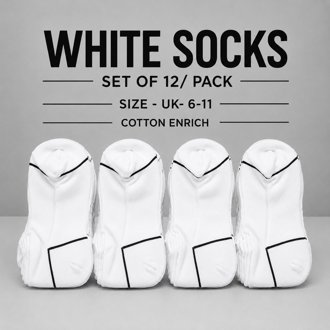 12 PAIR COTTON SOCKS FOR EVERYDAY WEAR | COTTON ENRICH | SIZE- UK 6-11 | BLACK/WHITE | FOR MEN & WOMEN