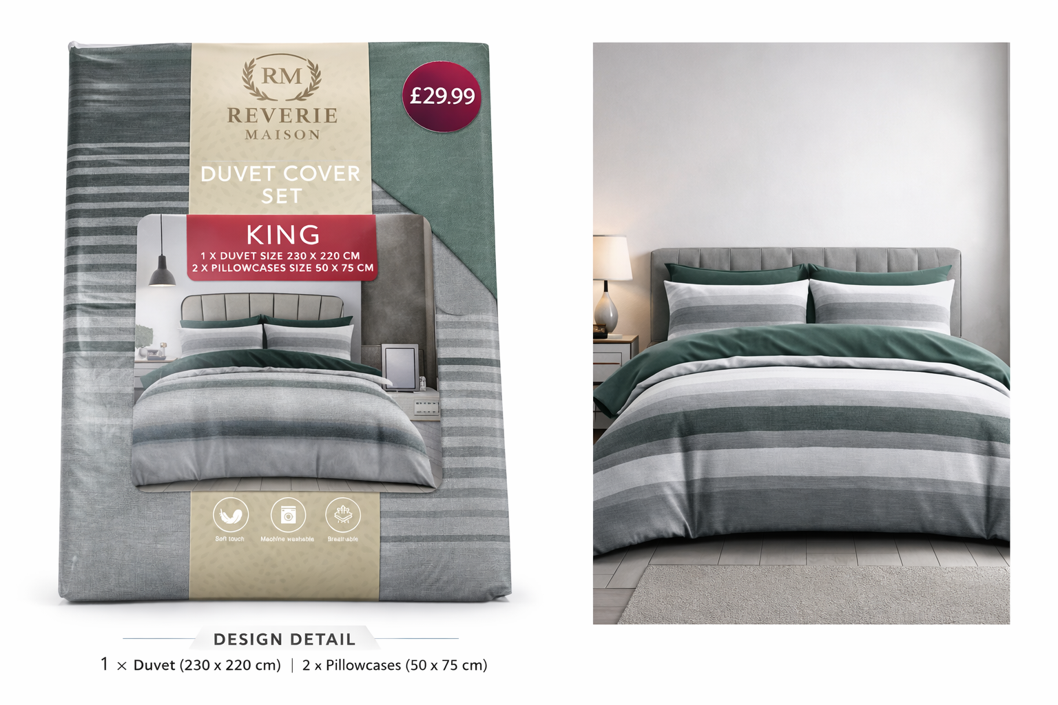 Reverie Maison Duvet Cover Set – Single, Double & King Sizes, Soft Touch Bedding