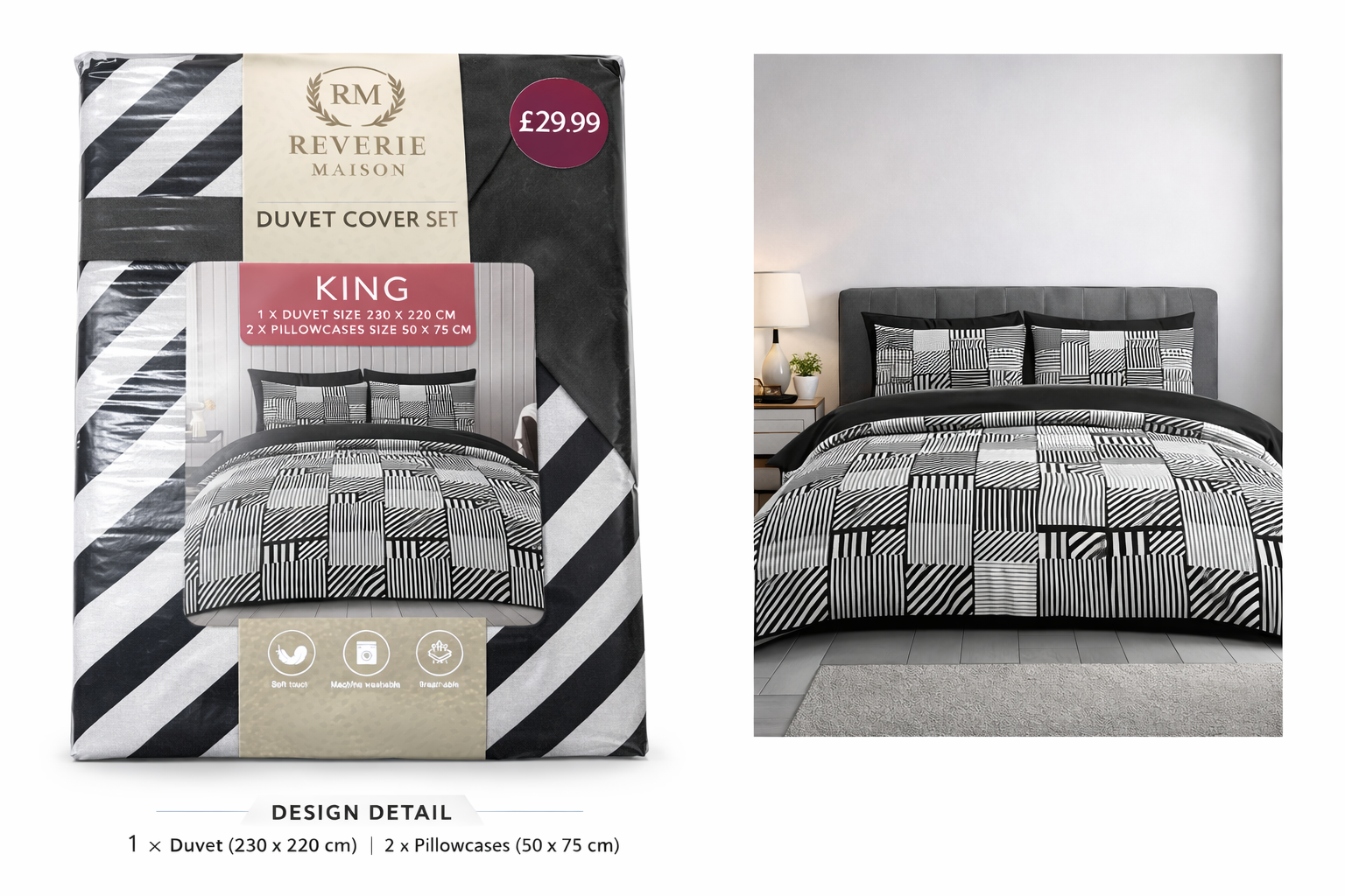 Reverie Maison Duvet Cover Set – Single, Double & King Sizes, Soft Touch Bedding