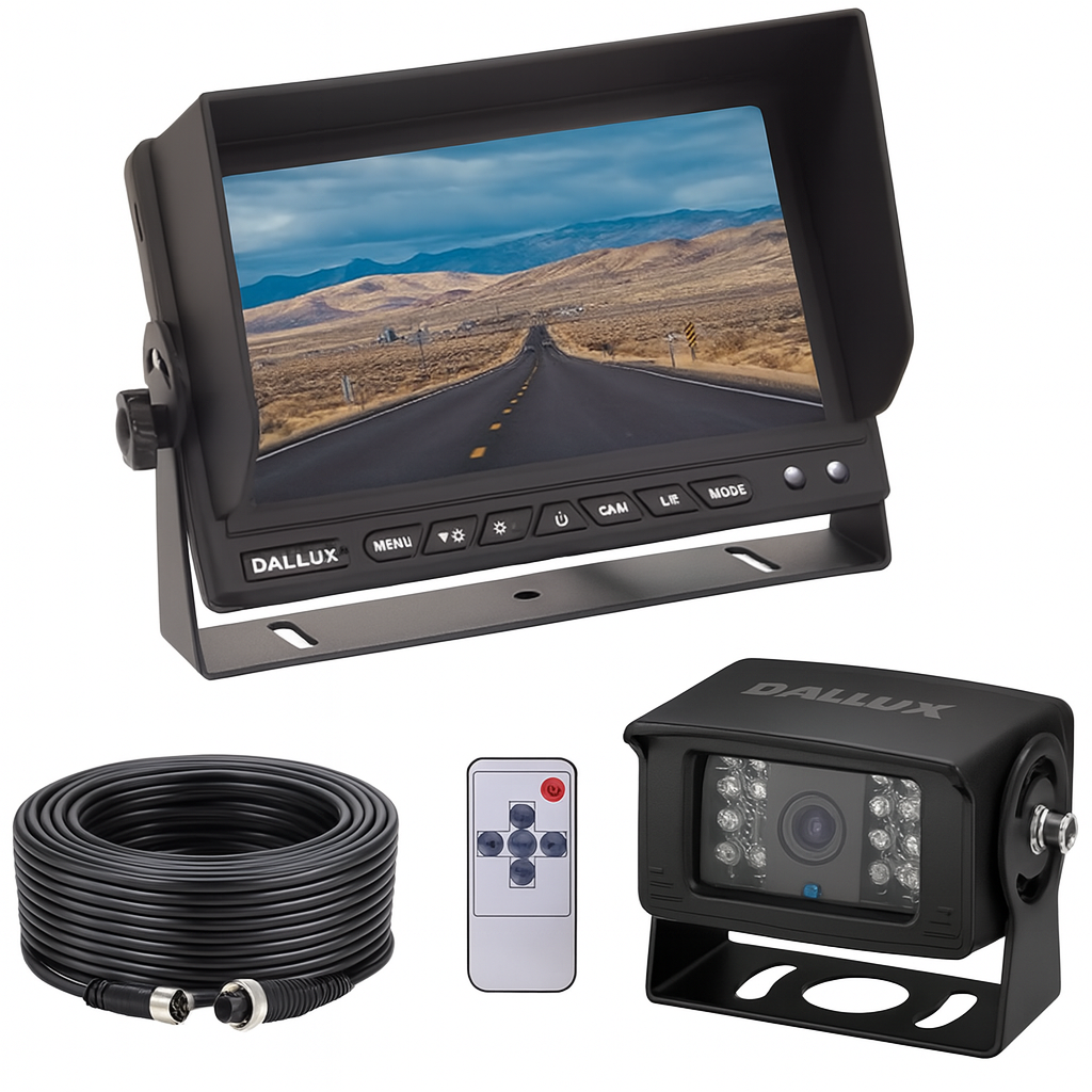 Heavy Duty Truck & Bus Backup Camera Kit – 4-Pin Cab Camera with 7" LCD Monitor, Waterproof Night Vision Rear View Camera, and 66ft Extension Cable – Compatible with 12V & 24V Vehicles, Vans, Trailers, RVs, and Campers