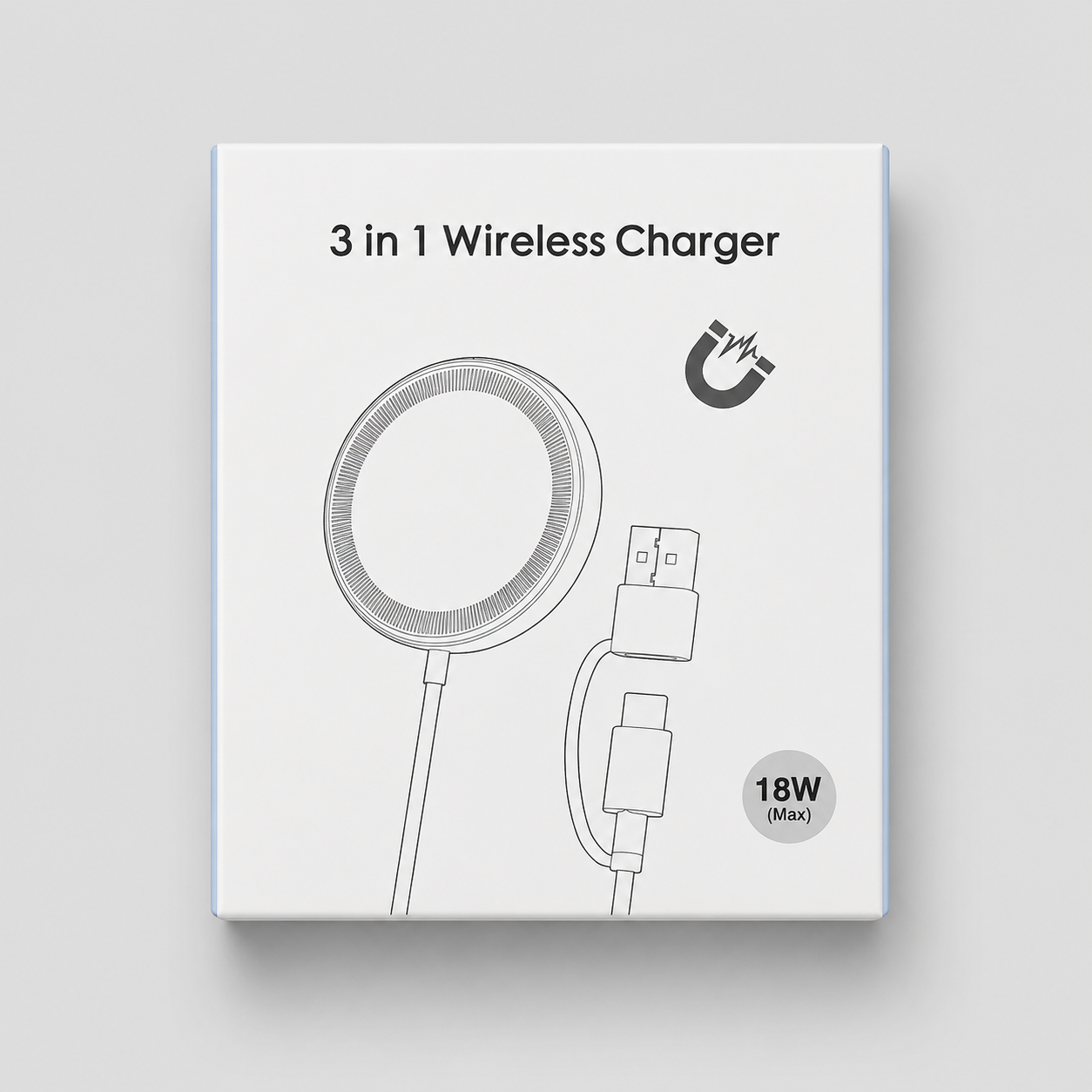 3 IN 1 WIRELESS CHARGER - 18W MAX - TYPE-C/USB 2.0