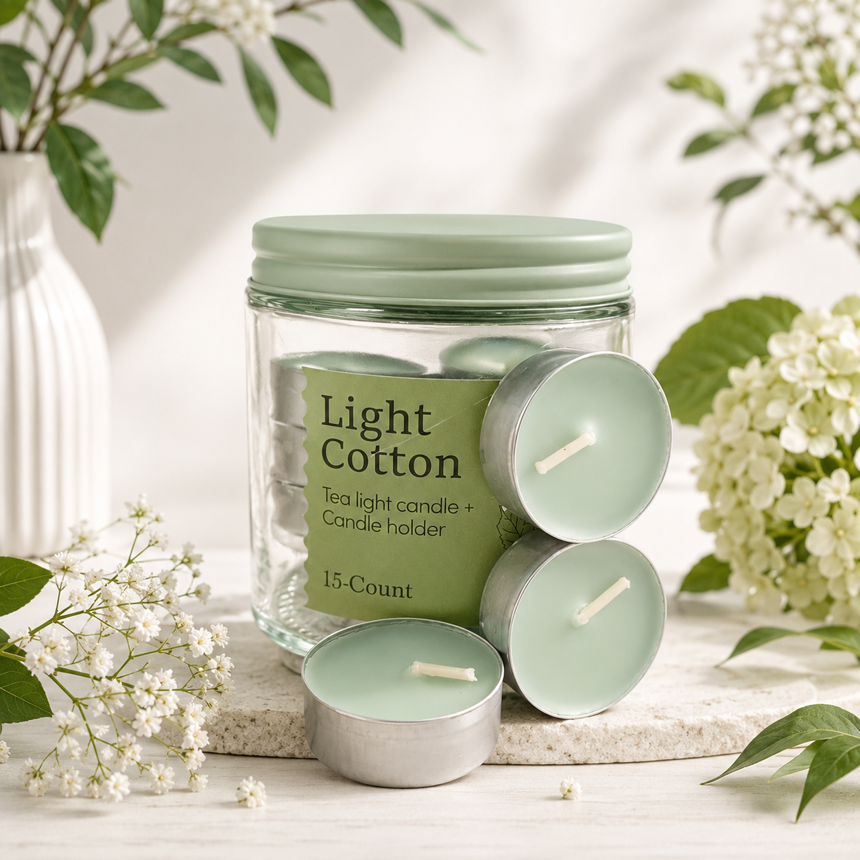 SCENTED CANDLES IN A JAR - CHOOSE 1 FROM 4 VARIENTS - EACH JAR CONTAINS 15 CANDLES - Fresh cinnamon/Light cotton/ Amber Doux/ Moonlight stony path