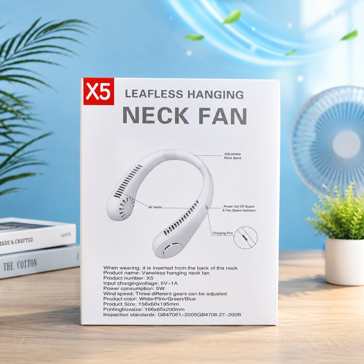 NECK FAN - X5LEAFLESS HANGING - WHITE EDITION WITH ADJUSTABLE FAN SPEEDS