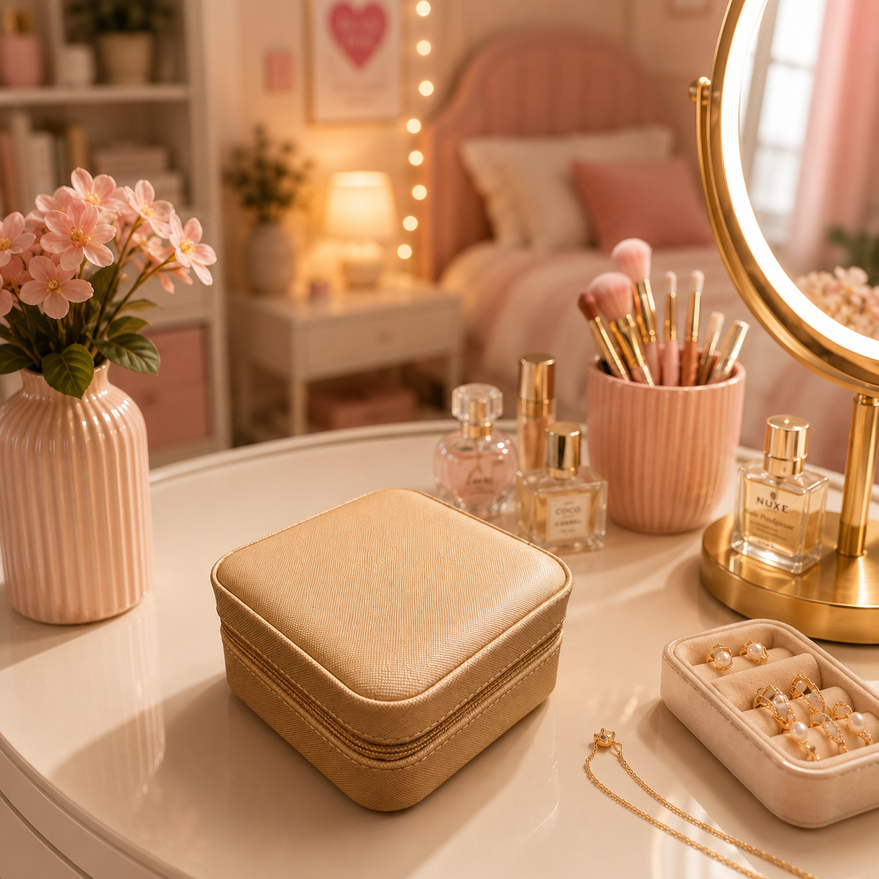 JEWELLERY ORGANISER BOX - SUPER SOFT AND TRAVEL FRIENDLY - GOLD BEIGE COLOR