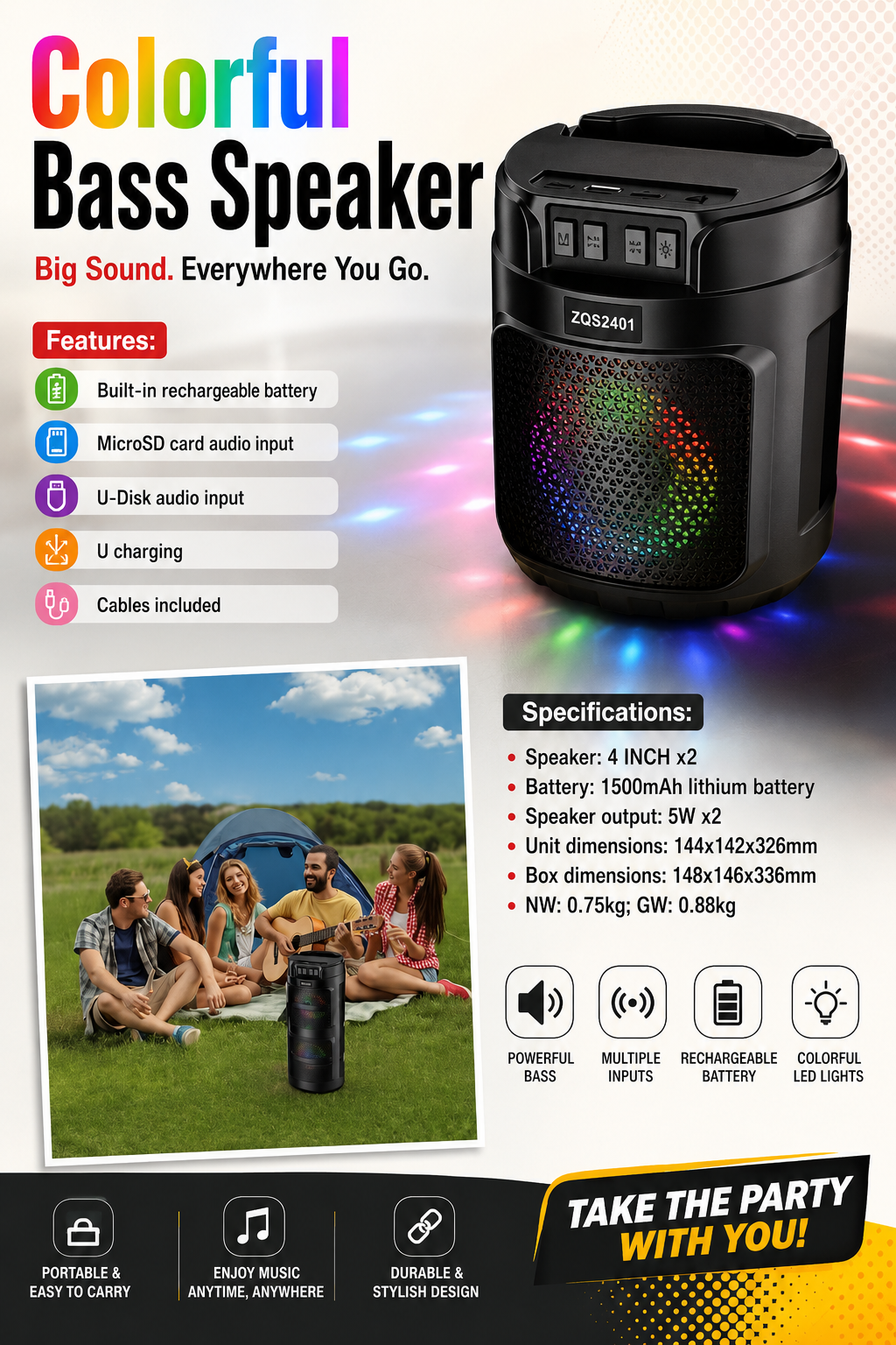 COLORFUL BASS SPEAKER - MODEL:ZQS2401 (SING-e)