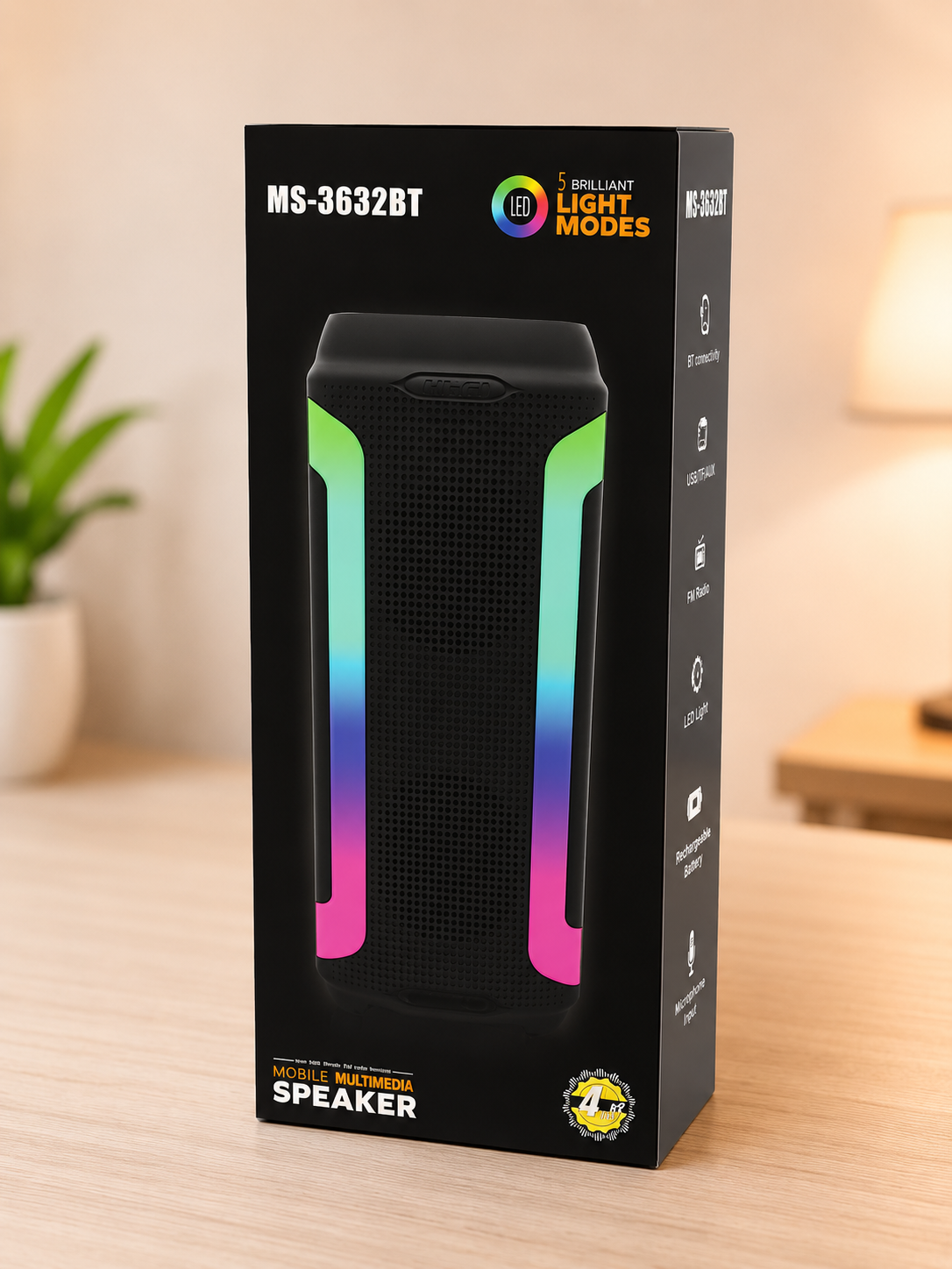 MOBILE MULTIMEDIA SPEAKER WITH USB, BLUETOOTH & FM-RADIO FUNCTIONS - 5 LIGHT MODES