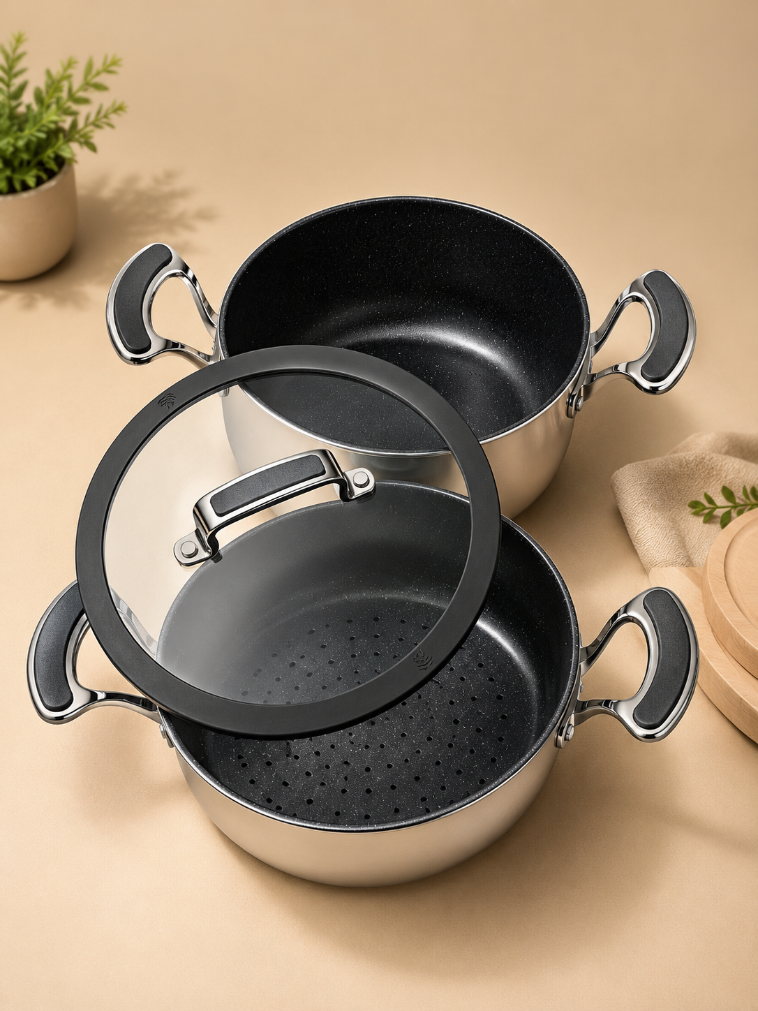 STAINLESS STEEL COUSCOUS STEAMER - non-stick coating & induction compatible - 20CM - by ROSENBERG