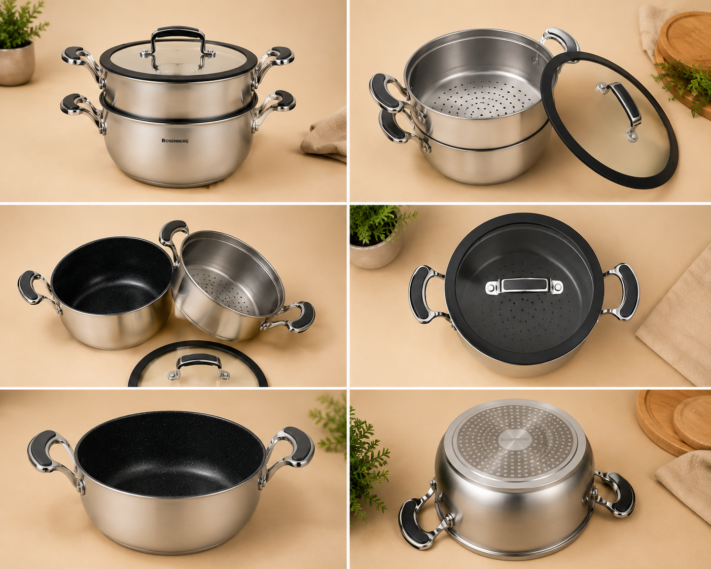 STAINLESS STEEL COUSCOUS STEAMER - non-stick coating & induction compatible - 20CM - by ROSENBERG