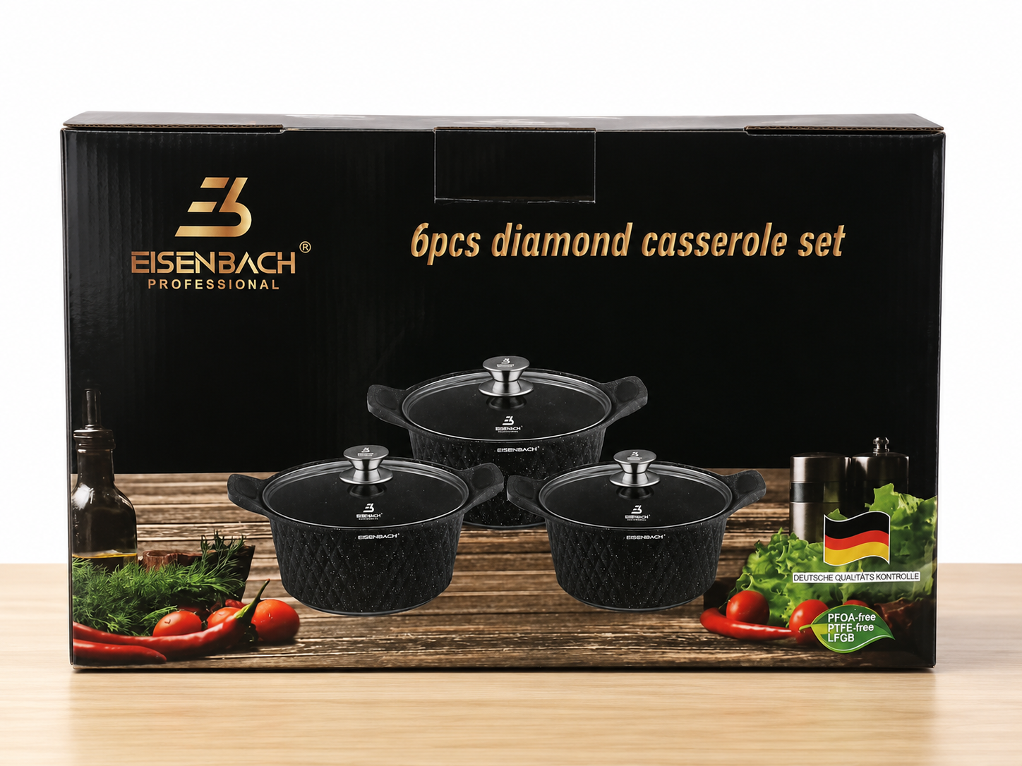 6 PIECE DIAMOND CASSEROLE SET - BLACK EDITION - by EISENBACH