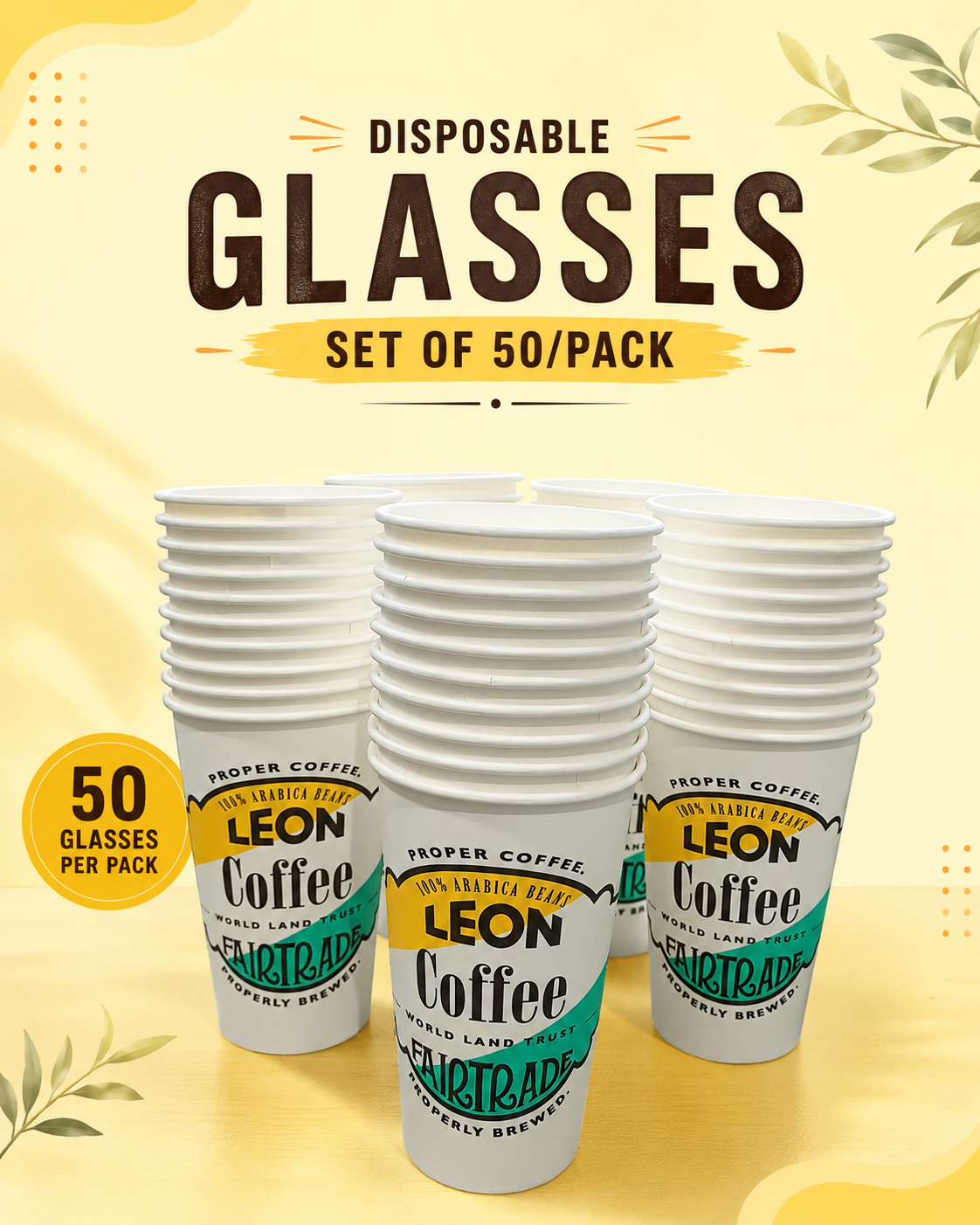 DISPOSABLE GLASSES - SET OF 50/PACK - SUITABLE FOR PARTIES, BIRTHDAY BASHES & MULTIPLE OCCASIONS
