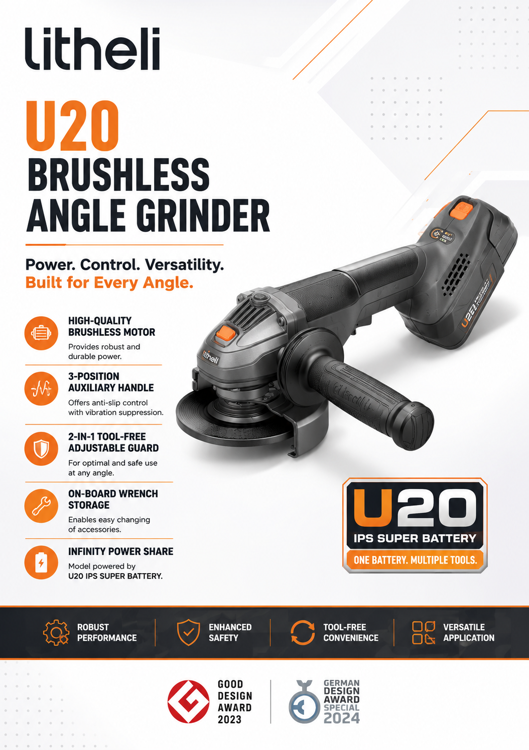 U20 BRUSHLESS ANGLE GRINDER by LITHELI