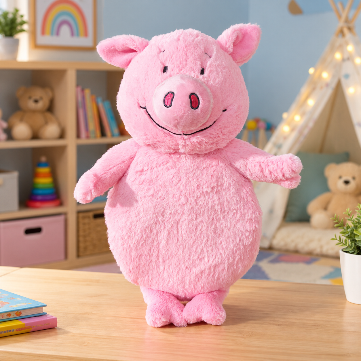 HIGH ST BRAND - PERCY PIG HOT WATER BOTTLE WITH SUPERSOFT FAUX FUR COVER