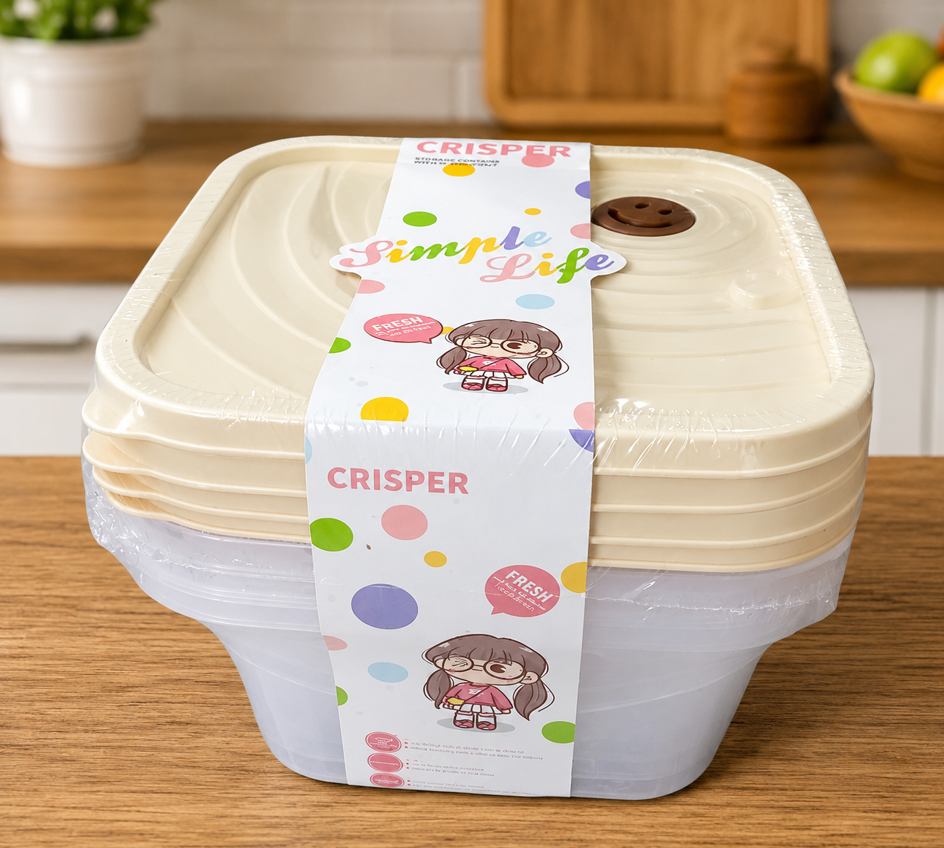 Set of 4 Plastic Food Storage Containers with Lids – Square Kitchen Storage Boxes 19 × 9.5cm