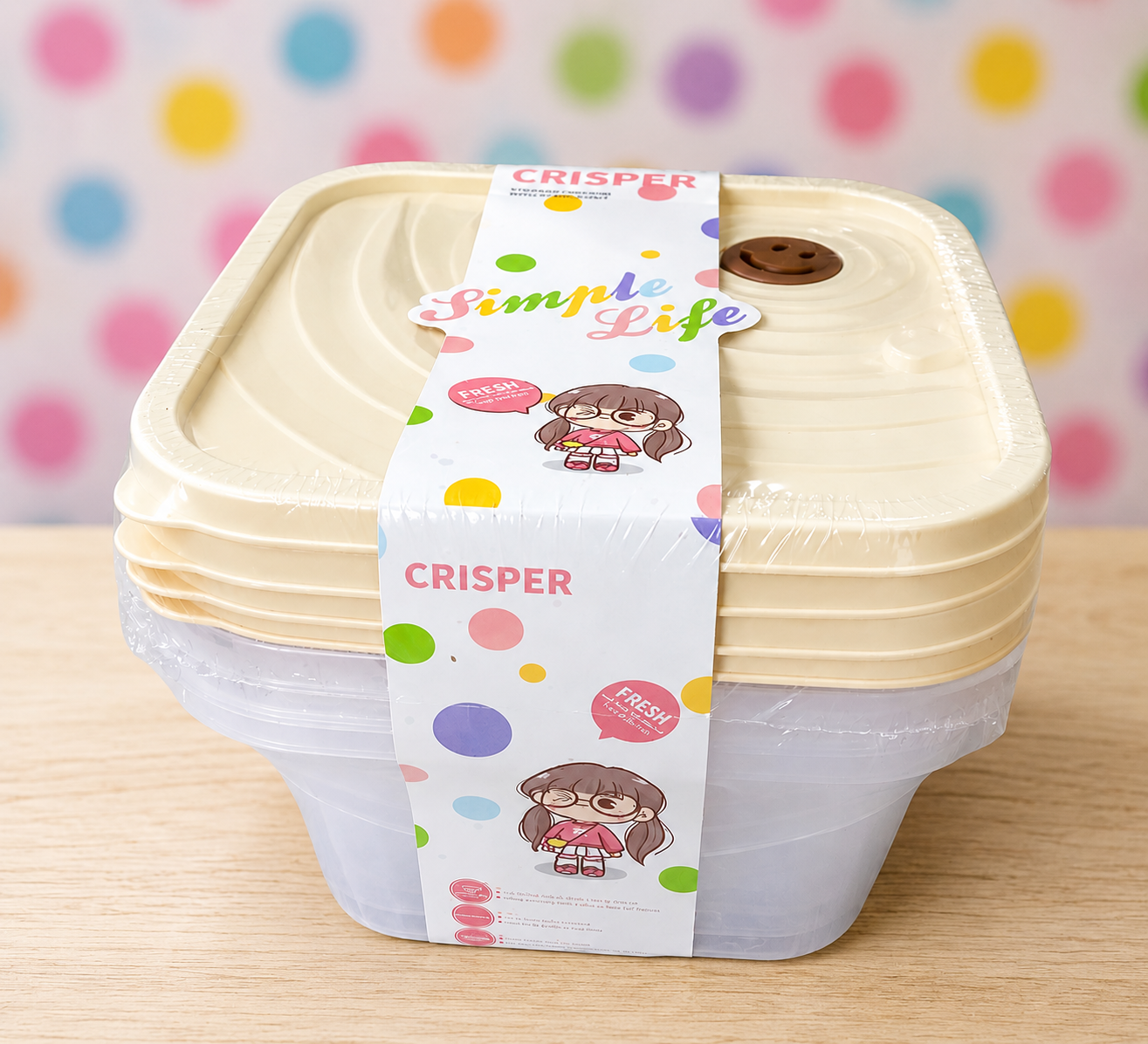 Set of 4 Plastic Food Storage Containers with Lids – Square Kitchen Storage Boxes 19 × 9.5cm