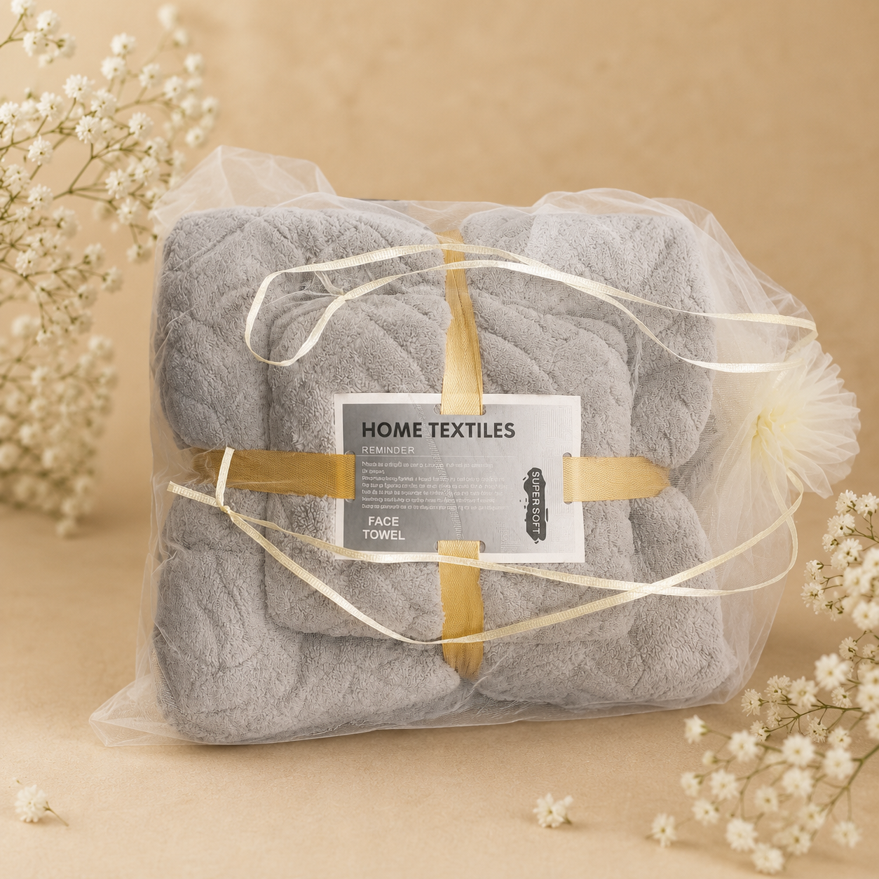 LUXURY SUPER SOFT FACE TOWELS SET - SET OF 2/PACK - GREY EDITION WITH PREMIUM PACKAGING
