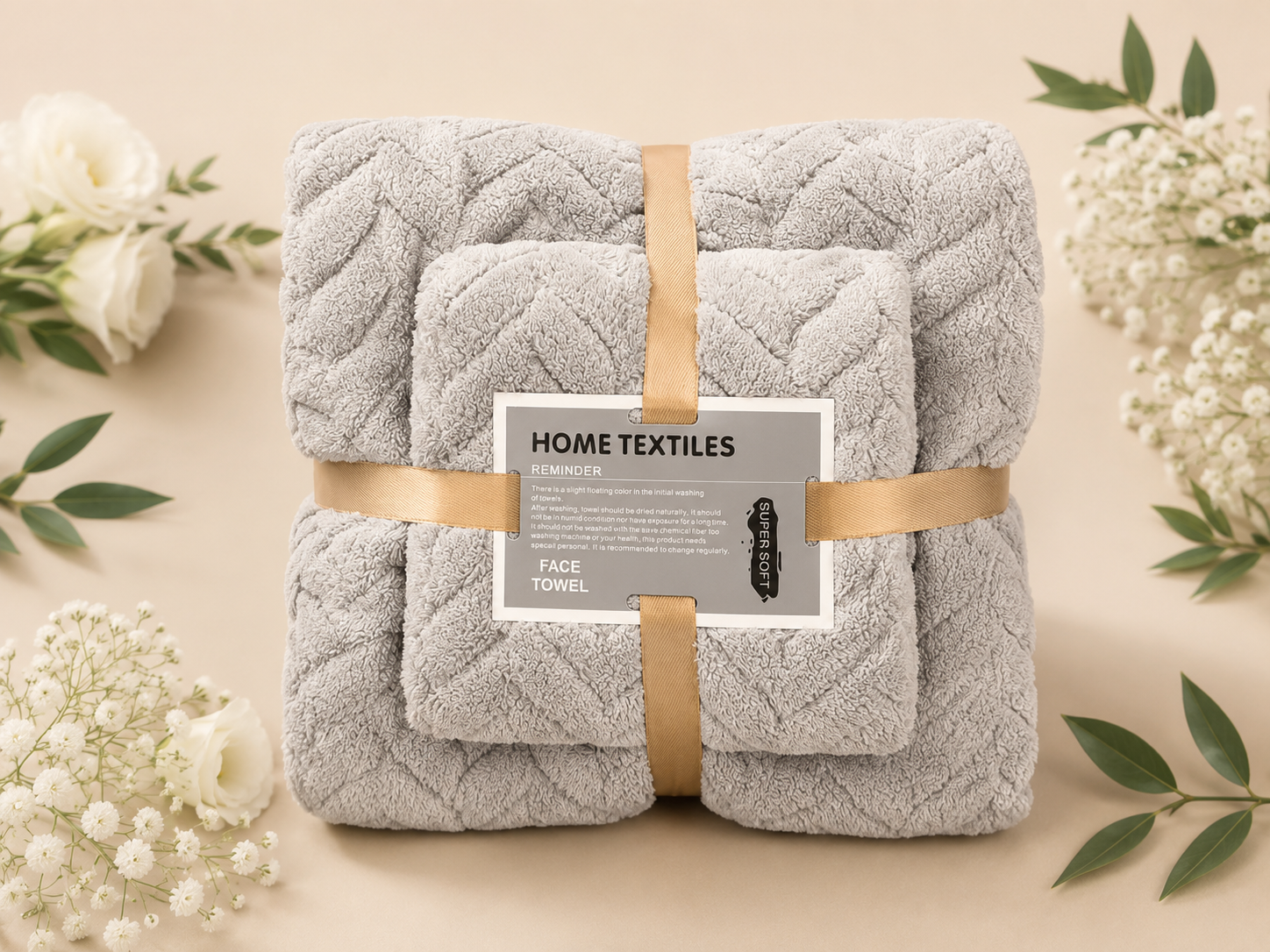 LUXURY SUPER SOFT FACE TOWELS SET - SET OF 2/PACK - GREY EDITION WITH PREMIUM PACKAGING