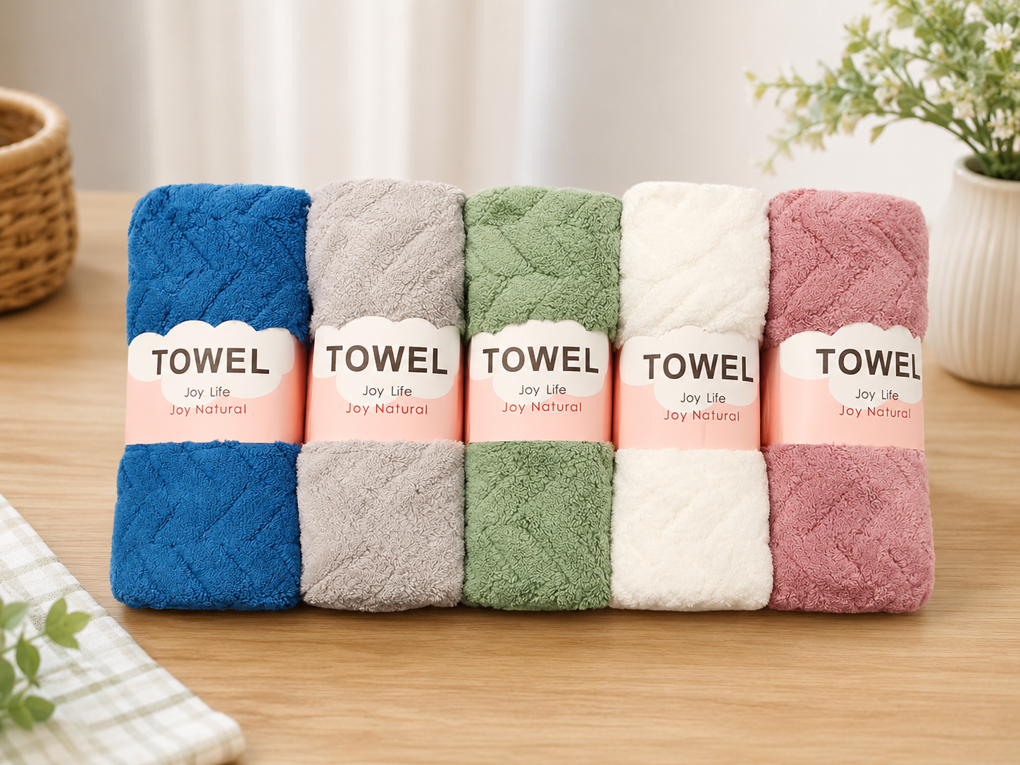 MICROFIBER KITCHEN TOWELS - SET OF 5/PACK IN FIVE DIFFERENT COLORS - SUPER SOFT & HIGHLY ABSORBENT