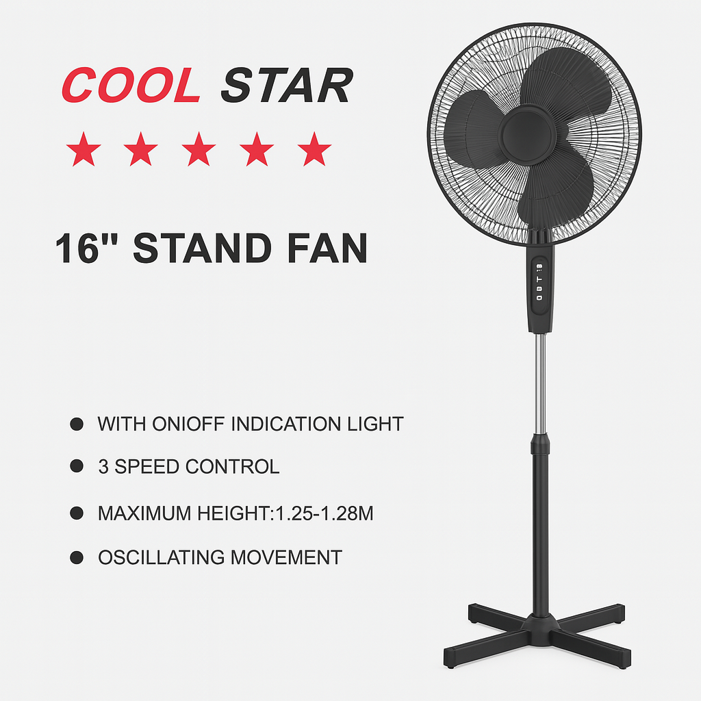 2 SET COOL STAR 16" Oscillating Stand Fan with 3 Speed Settings & Indicator Light – Model RSF40-9