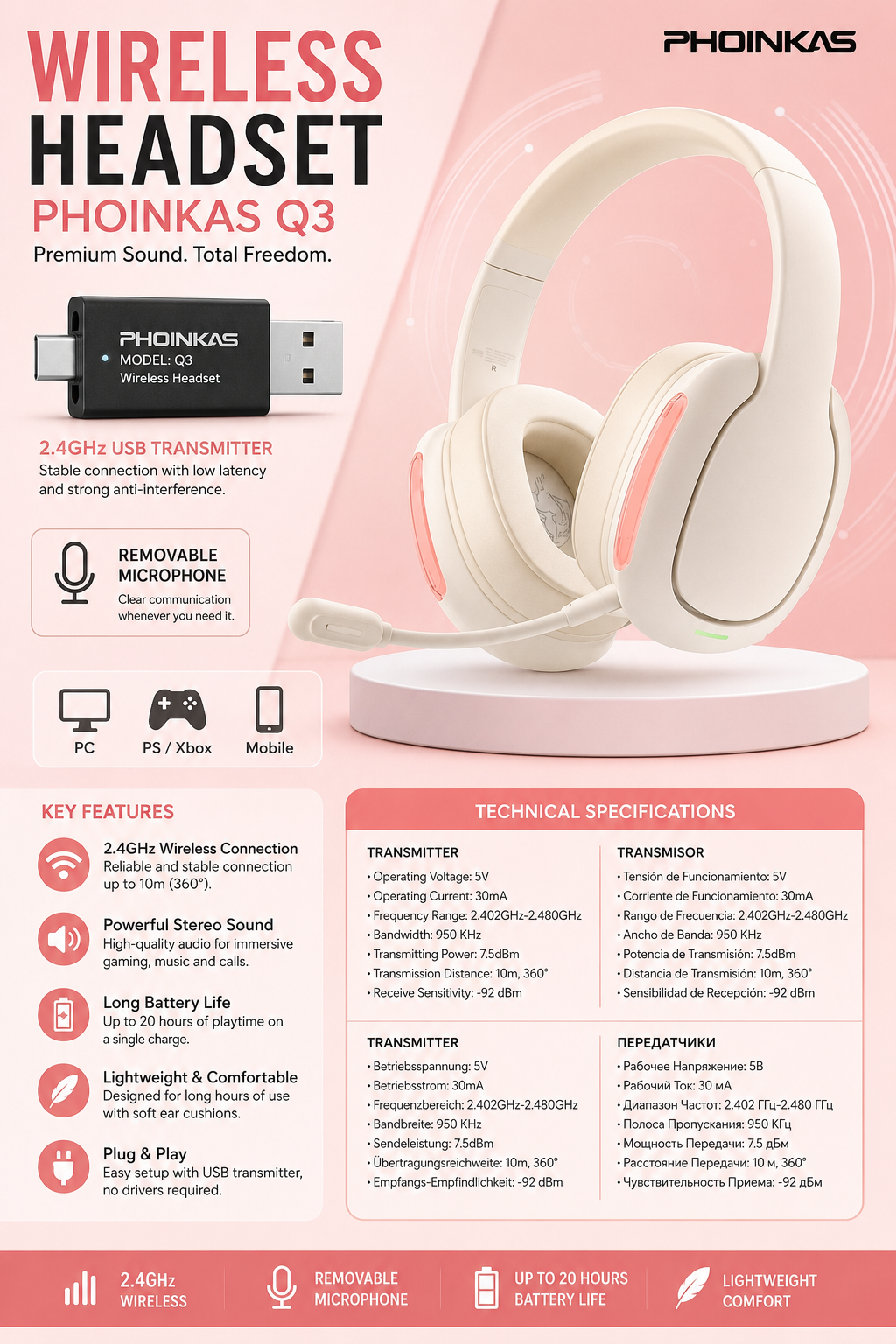 Q3 WIRELESS HEADSET FOR GAMING by PHOINKAS