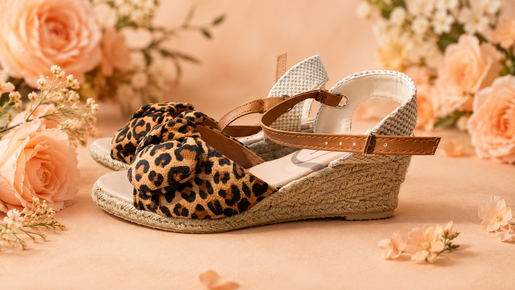 LEOPARD PRINT BOW SANDALS - SIZE-6 - by DUNLOP