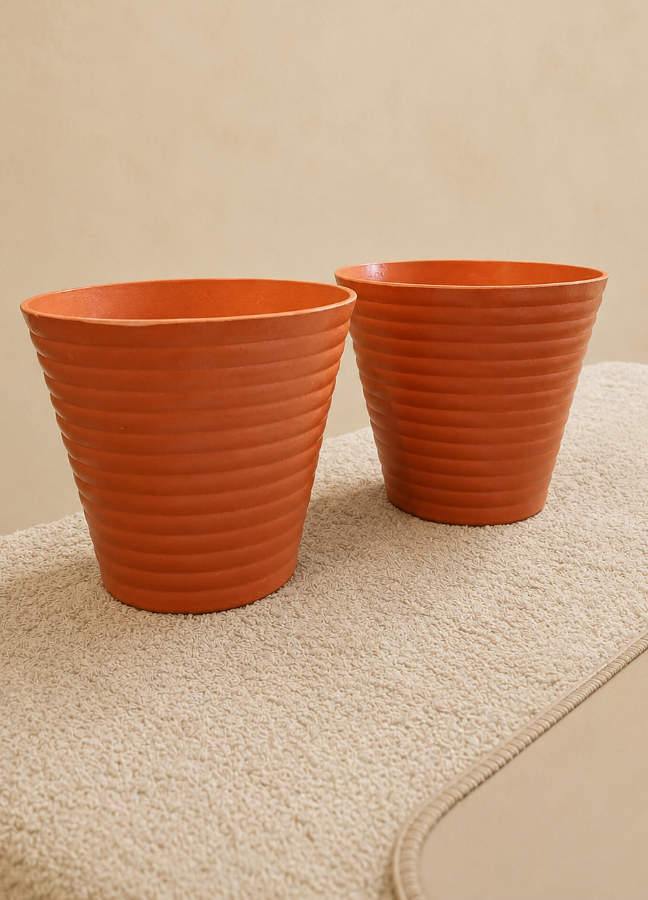 COLOURFUL RIBBED POT SET - ROUND SHAPED - 8 PIECES/PACK