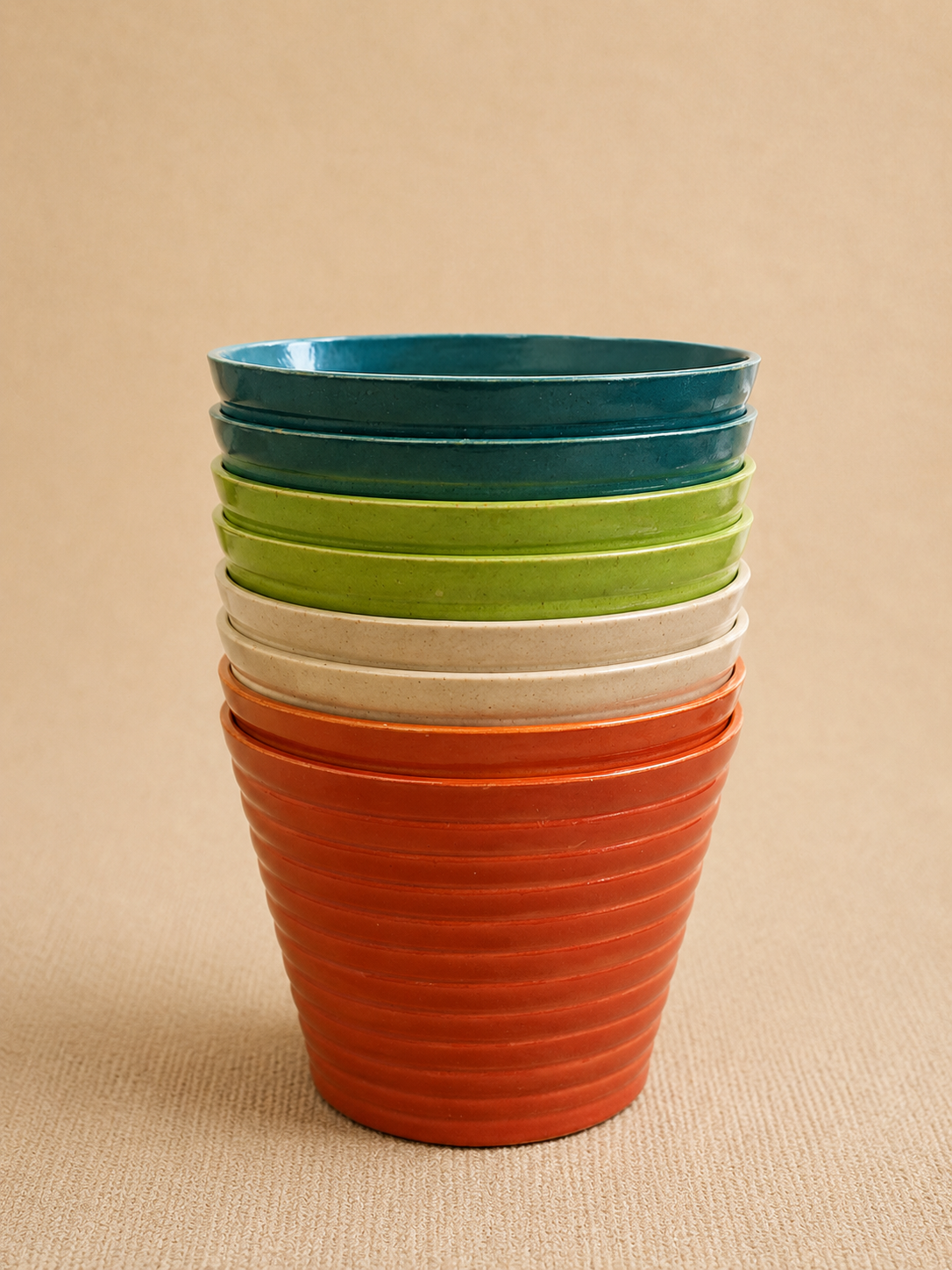 COLOURFUL RIBBED POT SET - ROUND SHAPED - 8 PIECES/PACK