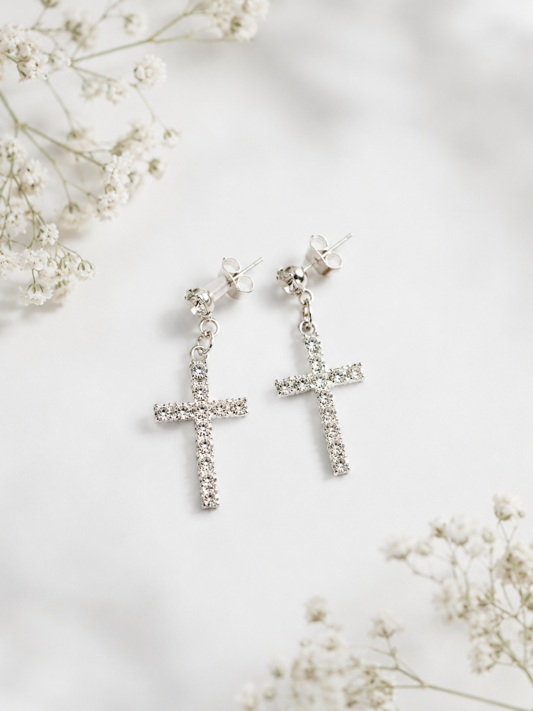 CROSS CRYSTAL EARINGS - SILVER SHINE  by CLAIRS