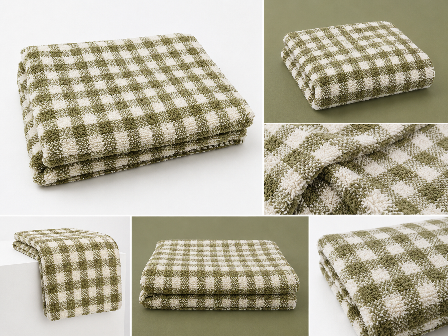 HIGH ST BRAND - OLIVE GREEN CHECKERED HAND TOWEL