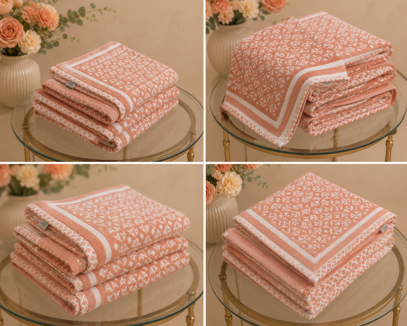 HIGH ST BRAND -2 PIECES SET - BATH SHEET & BATH TOWEL,PEACH & WHITE - SIZES(100*150)&(100*137)