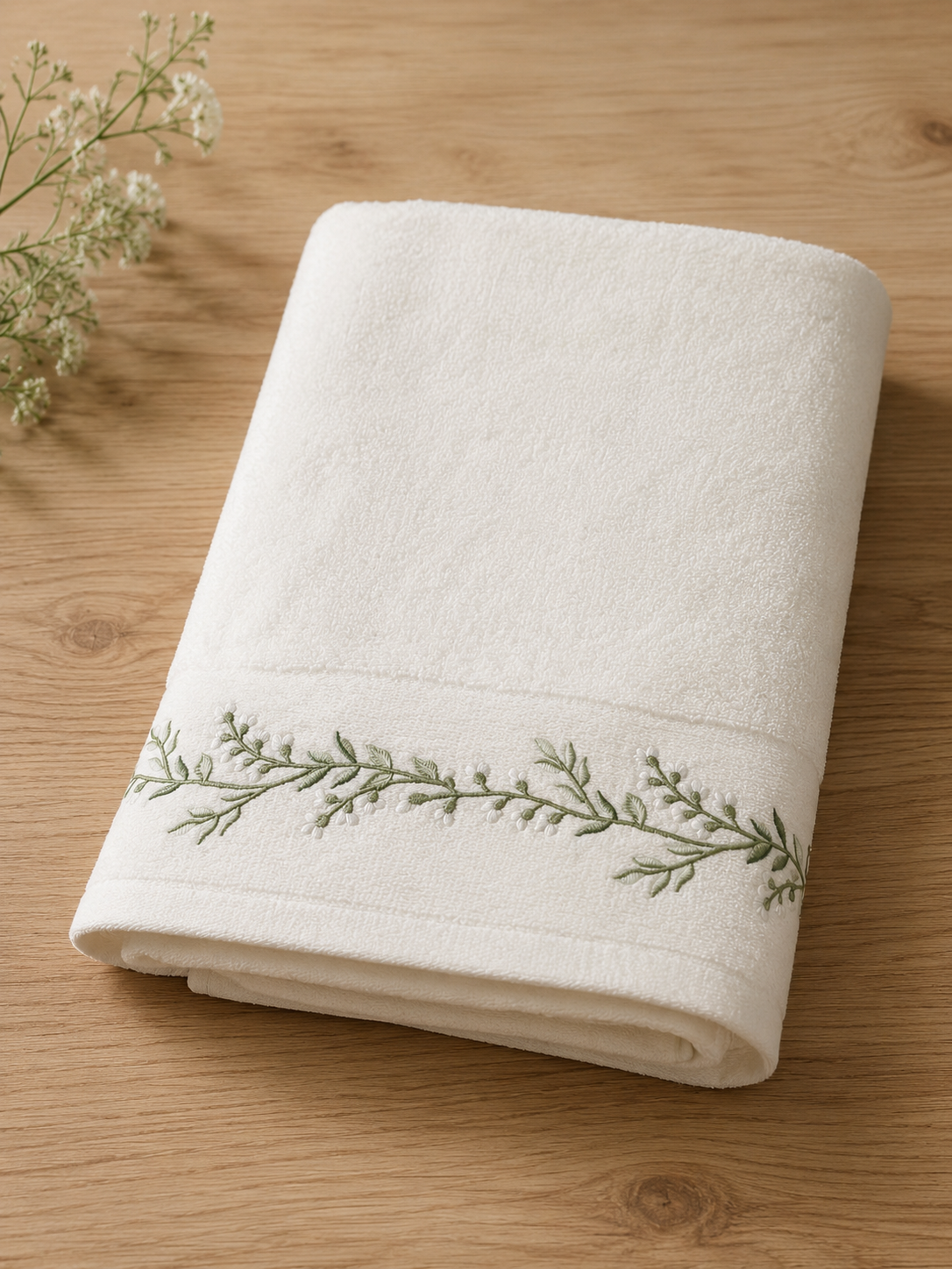 HIGH ST BRAND - BATH TOWEL PURE WHITE EMBROIDED - FULL SIZE -