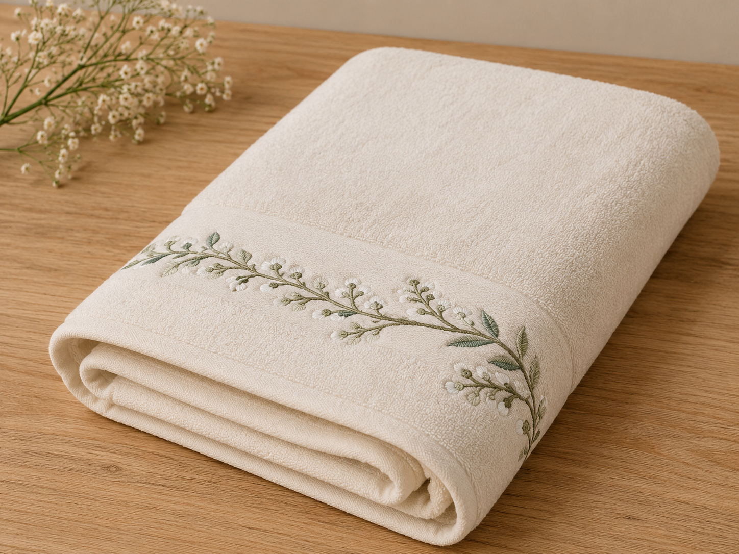 HIGH ST BRAND - BATH TOWEL PURE WHITE EMBROIDED - FULL SIZE -