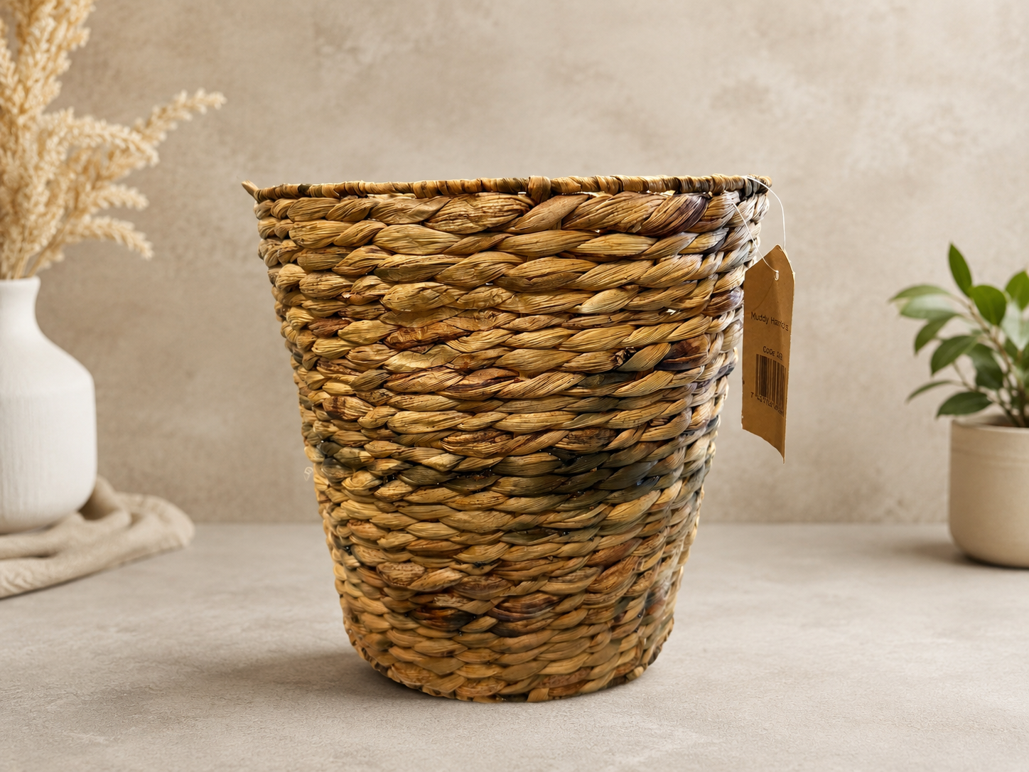 Natural Handwoven Seagrass Storage Basket Planter – Rustic Woven Decorative Plant Pot Cover