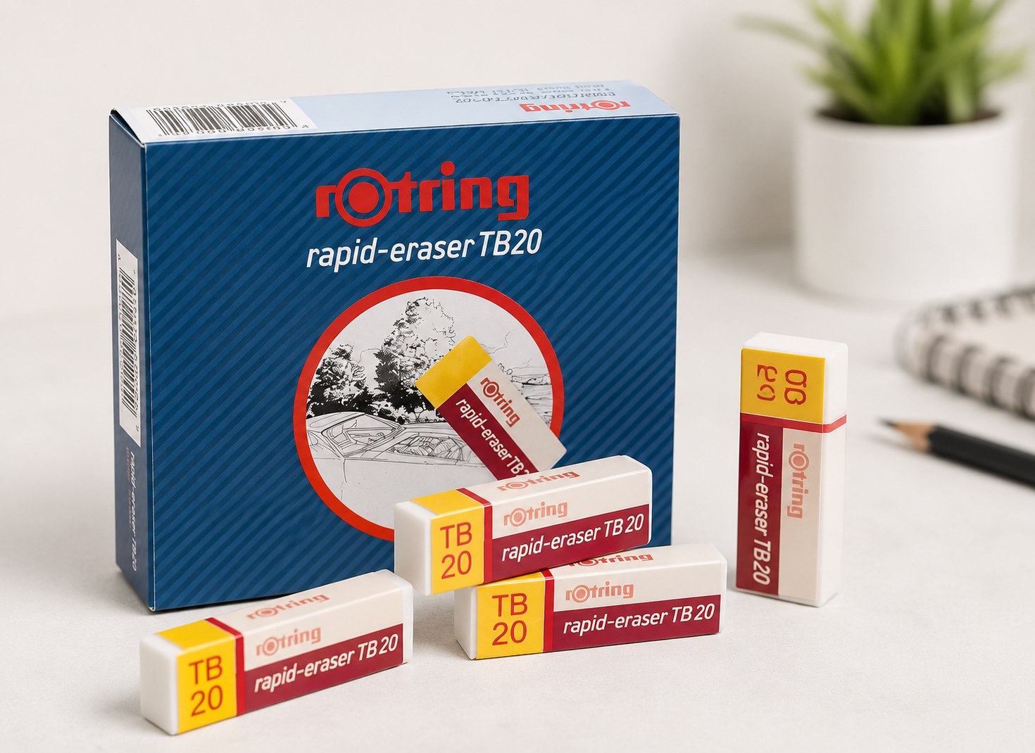 Rotring Rapid Eraser TB20 – Premium Soft Vinyl Pencil Eraser | Pack of 20