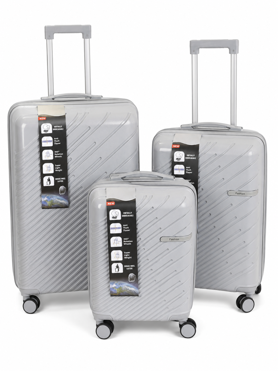 3 PIECES LUGGAGE SET - IN 5 DIFFERENT COLORS - Dark Grey, Khakhi, Black, Denim Blue, and Light Grey
