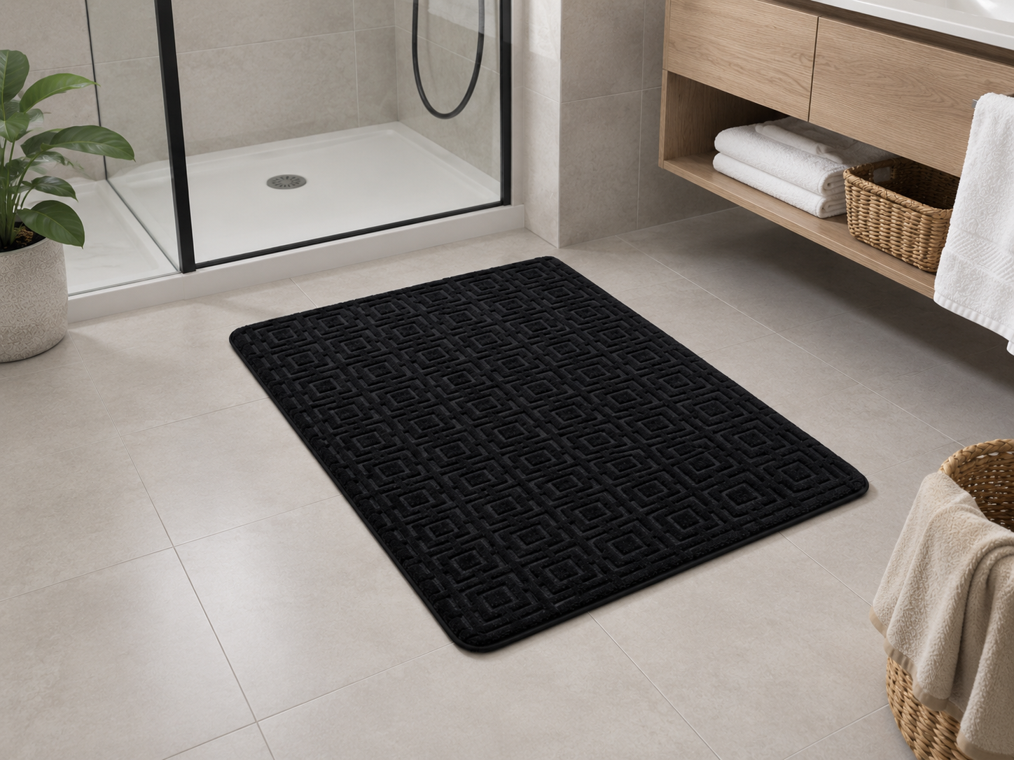 HIGH ST BRAND - BLACK MONOCHROME BATH MAT ONLY - SINGLE PIECE -(50*80CM)