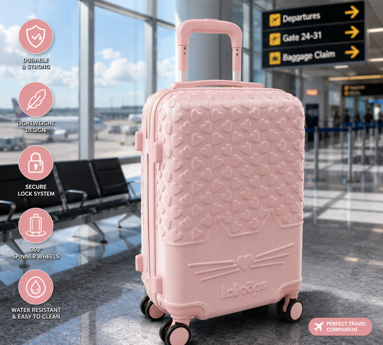 ABS LIGHTWEIGHT TROLLEY by Lollipos Paris- SET OF 1- Hard Shell, Travel 4 Wheels, Cabin Luggage Suitcase
