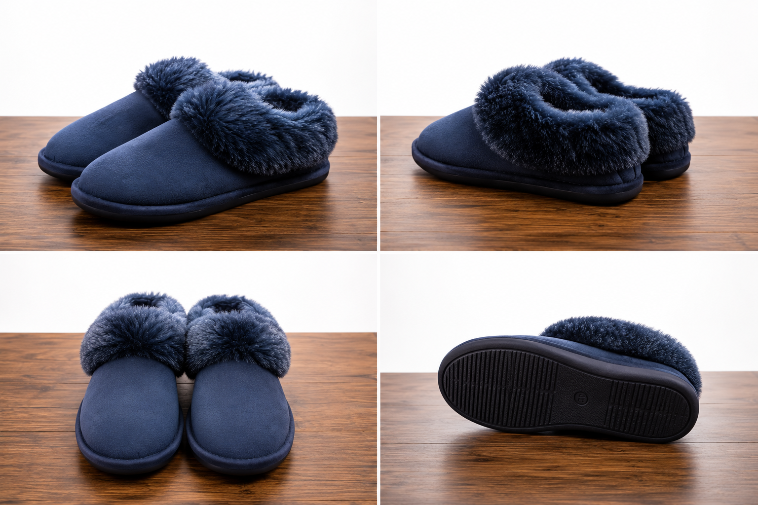 FAUX FUR SLIPPERS - COZY+SUPER SOFT - NAVY BLUE, Size-3-4