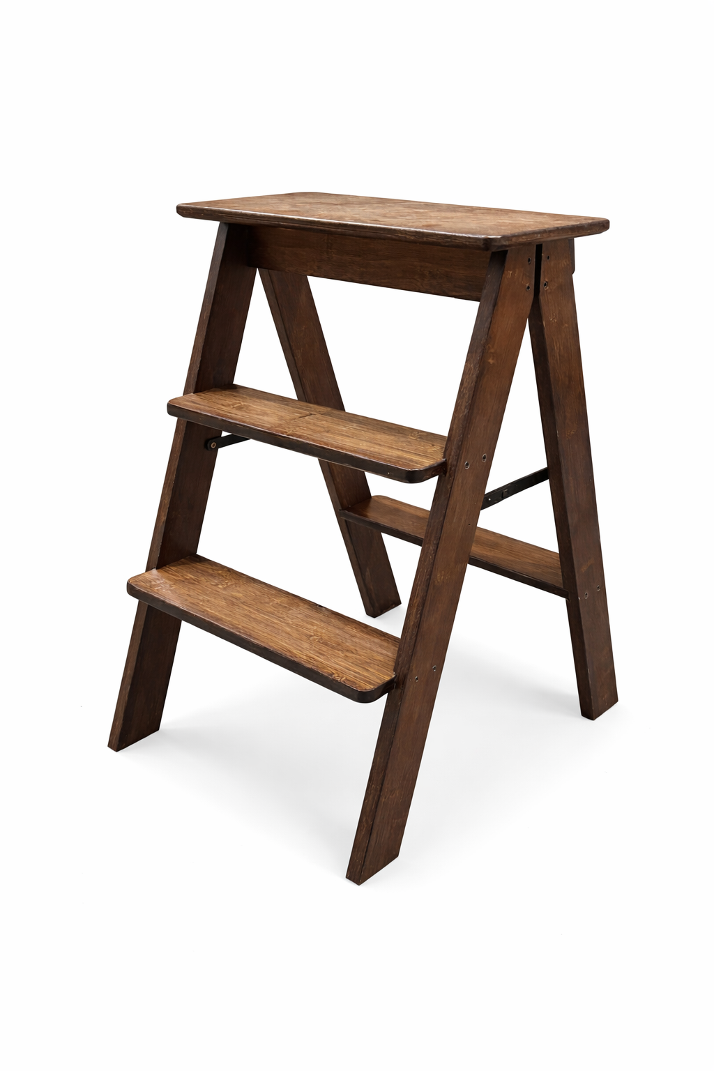 Wooden 2-Step Stool Ladder Foldable – Compact Step Stool with Shelf – 60cm Height x 40cm Width