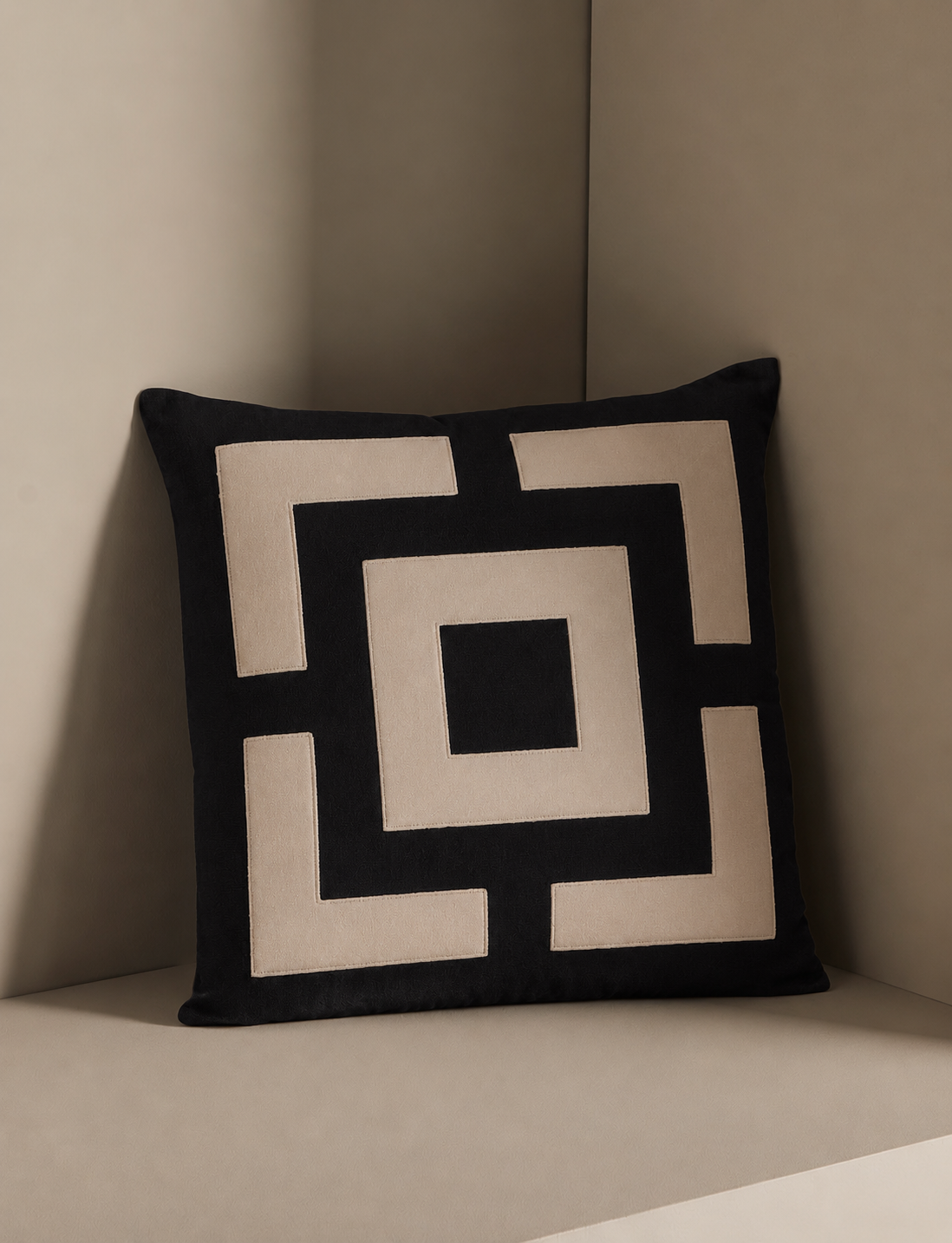 High Street Kelly Hoppen Cut Square Cushion – Monochrome Cotton Appliqué Scatter Cushion 45 x 45cm