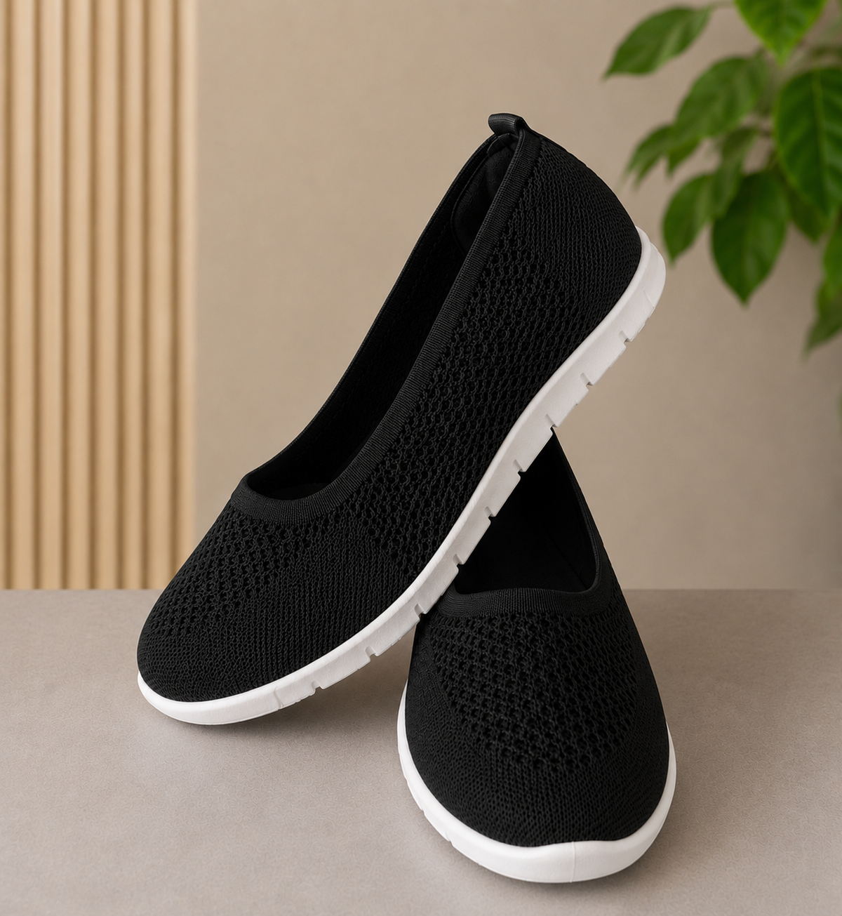 Women’s Lightweight Slip-On Knit Trainers – Breathable Casual Comfort Shoes - Black