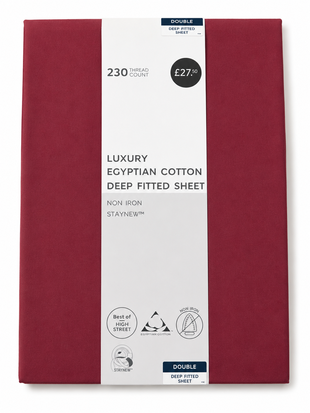 High Street Luxury Egyptian Cotton Deep Fitted Sheet – Double Bed Sheet – 230 Thread Count Non-Iron Bedding