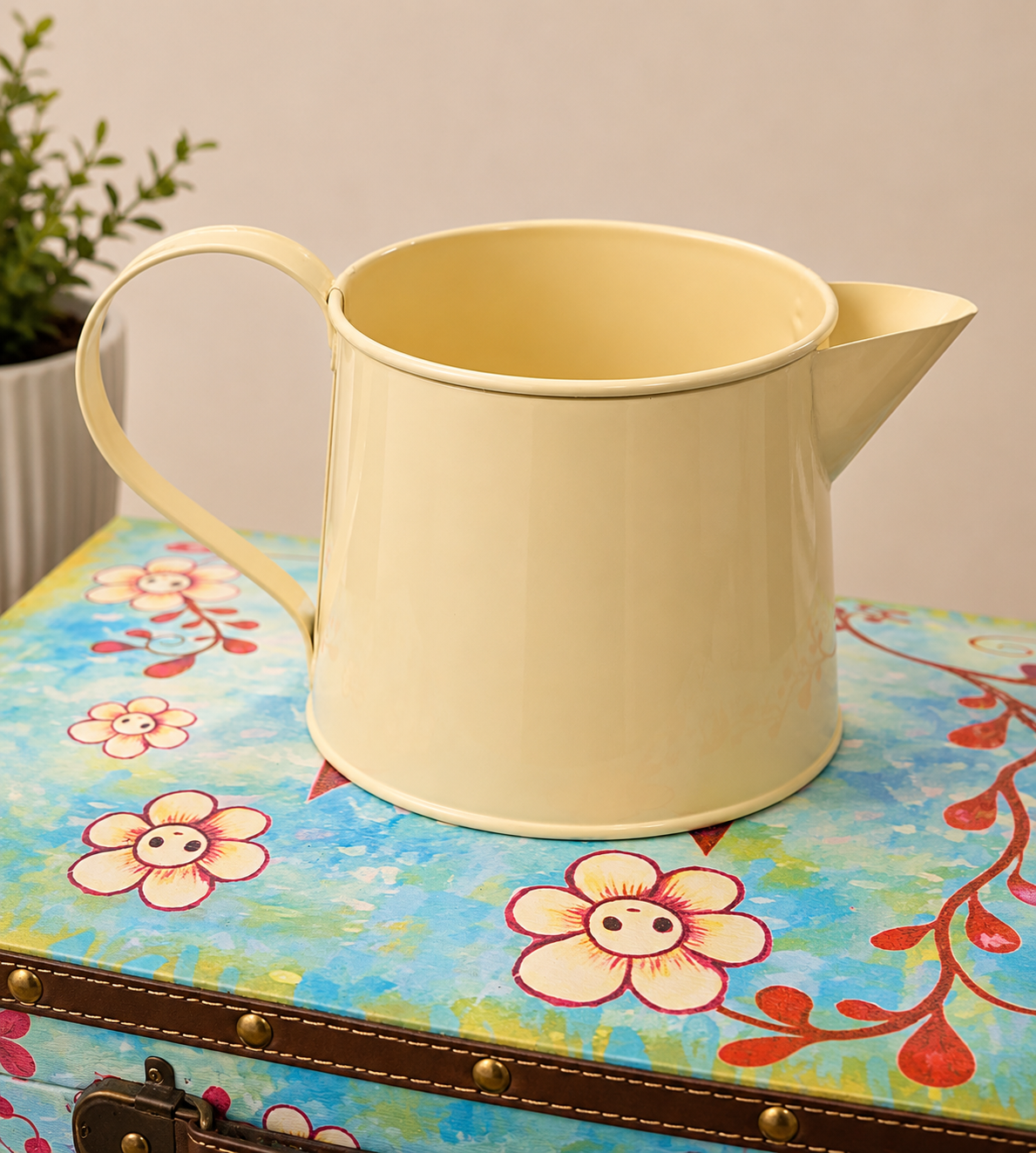 Cream Metal Water Jug – Everyday Kitchen Pouring Jug with Handle