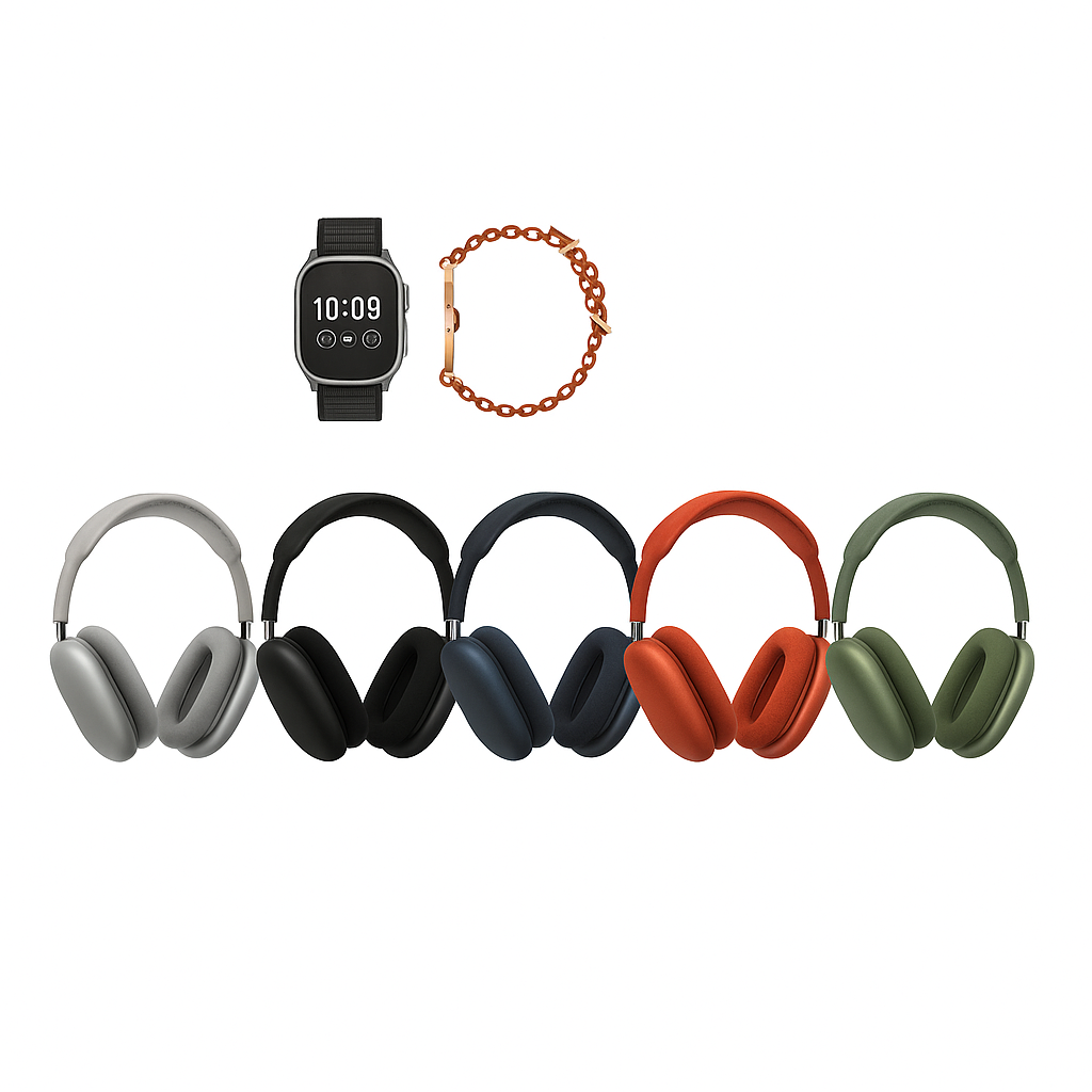 P9 Ultra 2 Wireless Headphones + Smart Watch Combo (7 Bands Included)