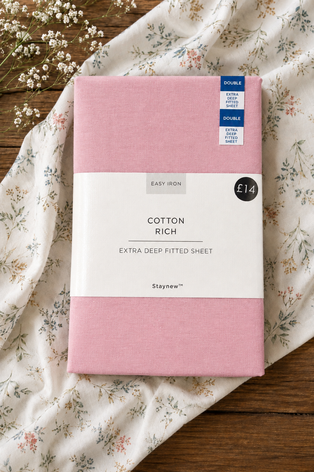 HIGH ST BRAND - PINK COTTON FITTED SHEET - DOUBLE