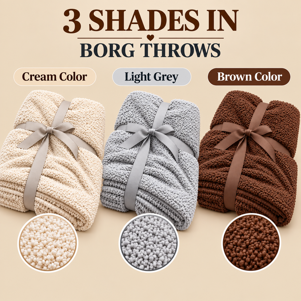 HIGH ST BRAND - ULTRA WARMTH BORG THROW - GREY/ BEIGE/BROWN EDITIONS - (Size - 130cm*170cm)