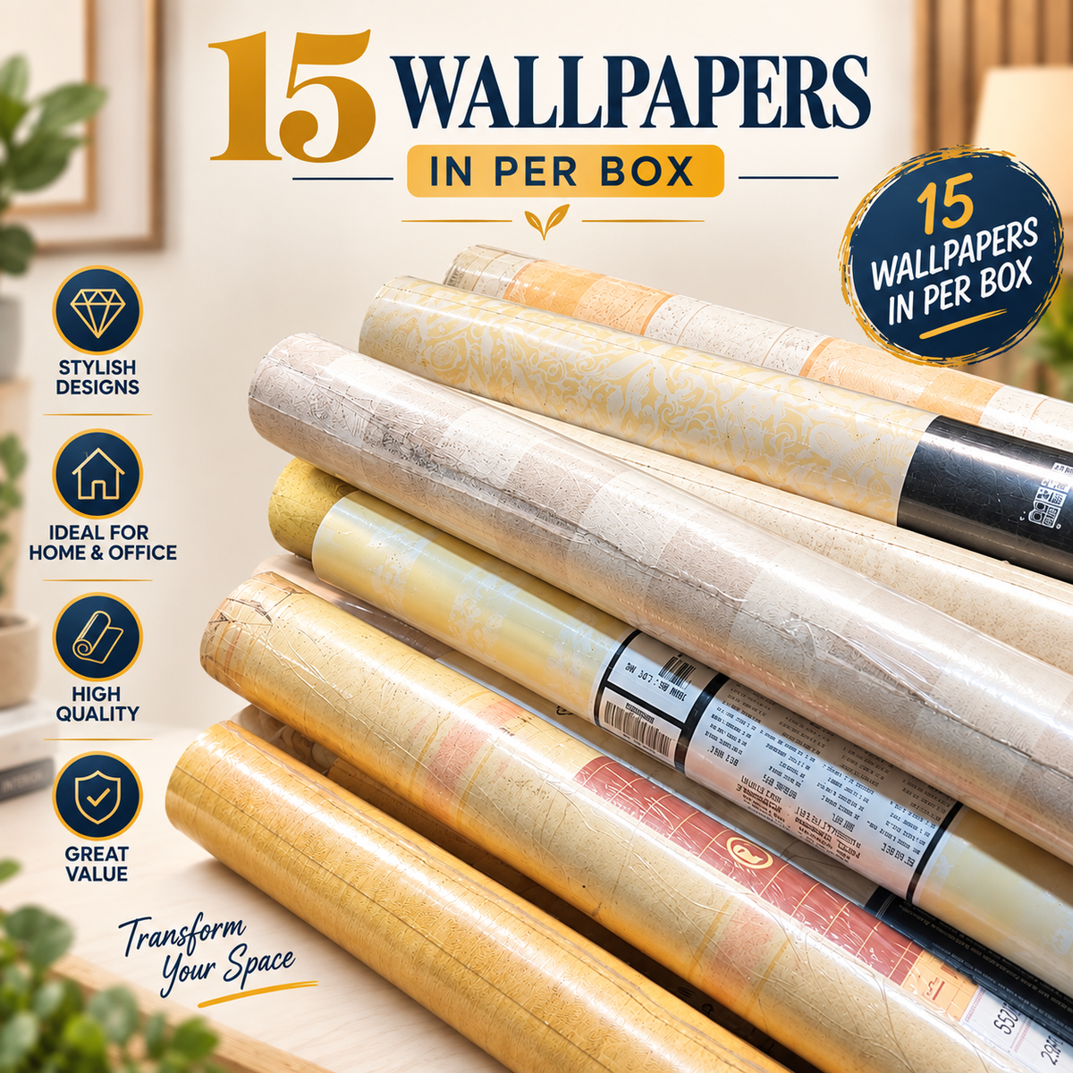 WALLPAPERS FOR DECORATING THE WALLS - AESTHETIC, CLASSIC & SUBTLE SHADES - MIXED COLORS - 15 PIECES/BOX