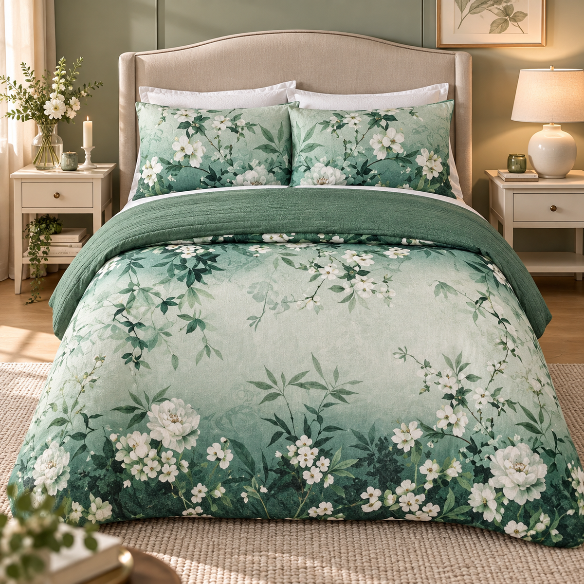 HIGH ST BRAND - LILIANE BLOOM PRINTED - KING SIZE DUVET COVER & 2 PILLOW CASES - PURE COTTON (228cm*218cm)
