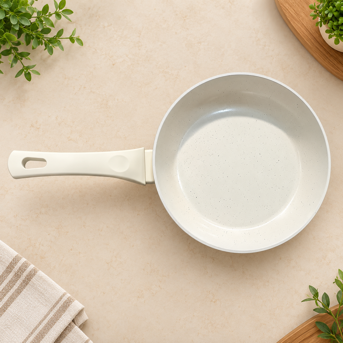 WHITE CERAMIC NON-STICK FRYING PAN - Size -9.5 inches/24cm - USED ON GAS & INDUCTION