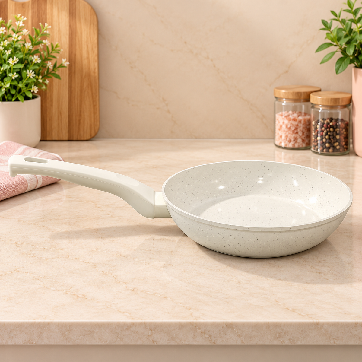 WHITE CERAMIC NON-STICK FRYING PAN - Size -9.5 inches/24cm - USED ON GAS & INDUCTION